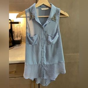 Light blue top with sequin collar